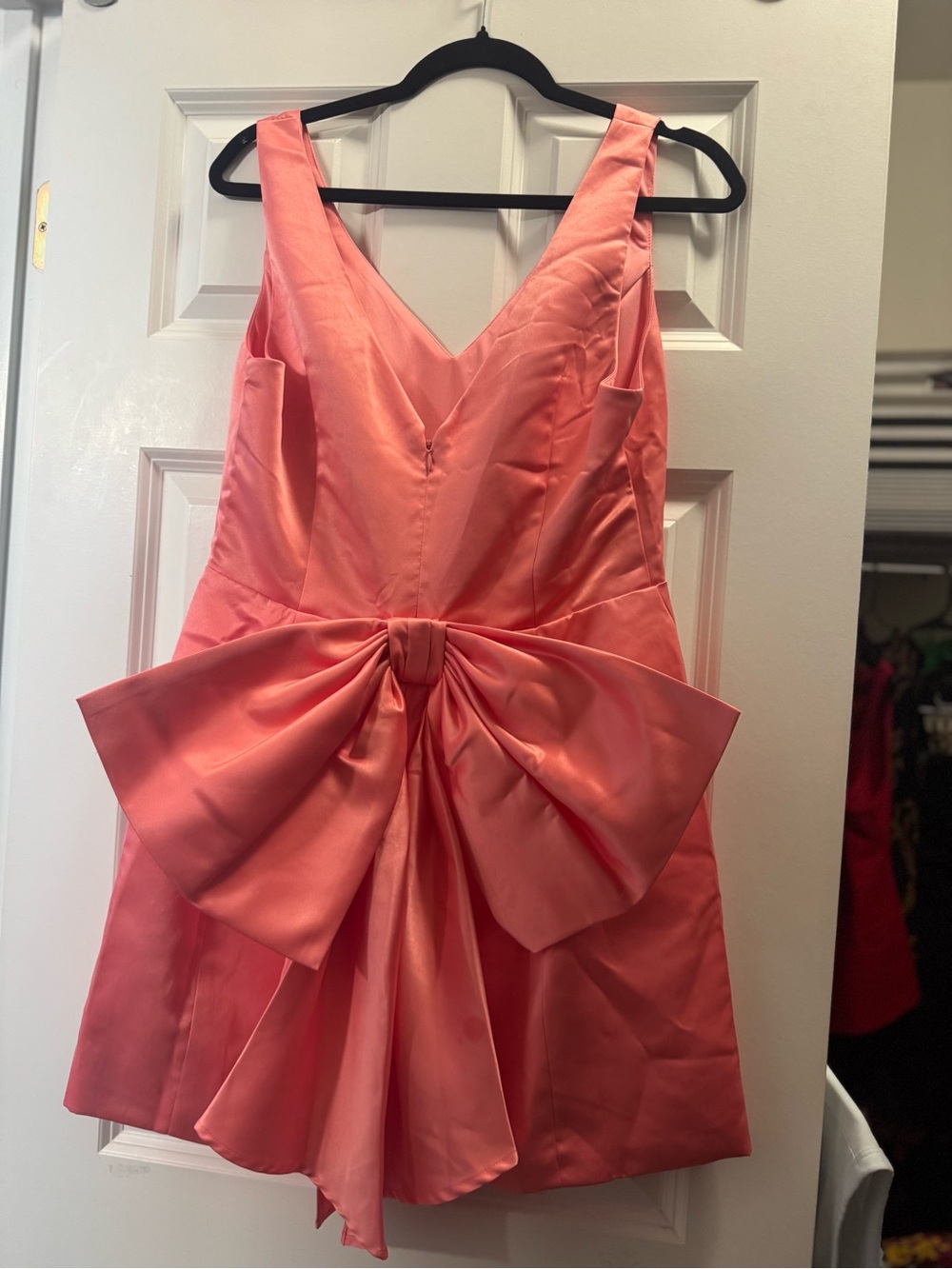 Lulu's Coral Pink Satin Bow Mini Dress - Picture 7 of 8